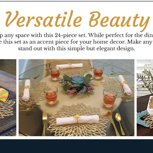 Brand New The Eclectic Home 24 Piece Placemat, Coaster, Napkin & Napkin Ring Set - Picture 11 of 13